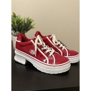 Sketchers Heartbeats Loud Red & White Chunky Heel Y2K Sneakers 7.5